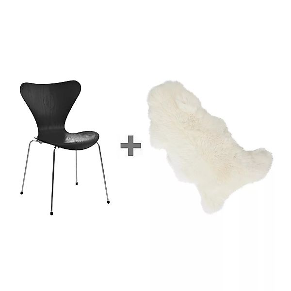Fritz Hansen - Aktionsset Serie 7™ Stuhl gefärbte Esche + Fell - schwarz/La günstig online kaufen