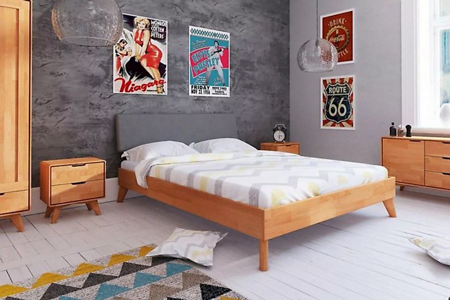 Natur24 Einzelbett Bett Gerg 4 Sonderlänge 100x220 Kernbuche Polsterkopftei günstig online kaufen