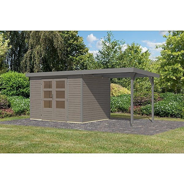 Karibu Gartenhaus Ernesto 4 D m. Anbaudach Wassergrau/Grau 209 x 298 x 213 günstig online kaufen