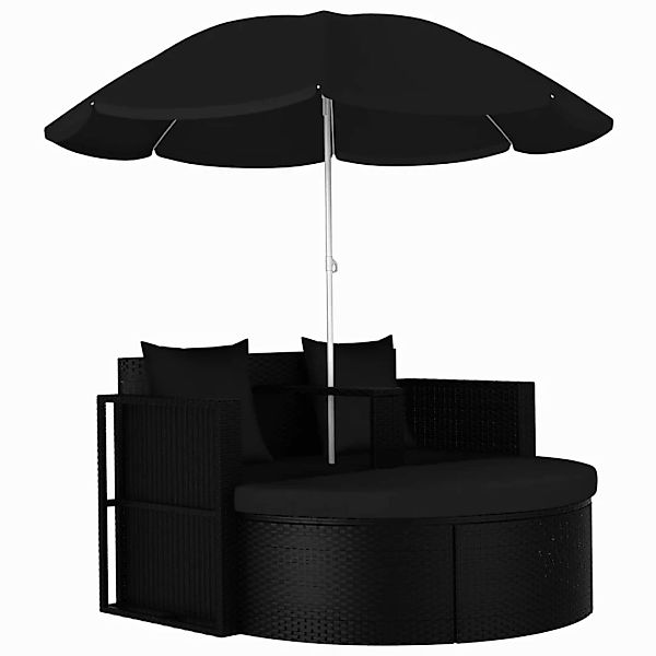 Gartenbett Mit Sonnenschirm Poly Rattan Schwarz günstig online kaufen