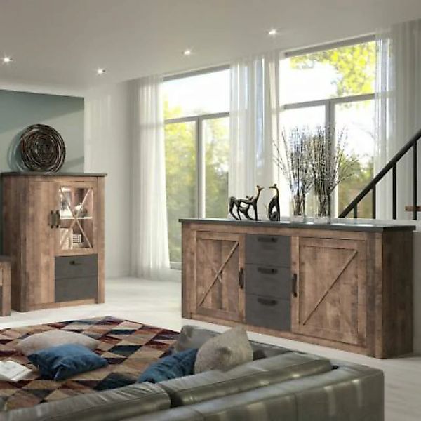Lomadox Wohnzimmer Möbel Set modern GIBBSTON-19 in Tabak Eiche Nb. und Mate günstig online kaufen