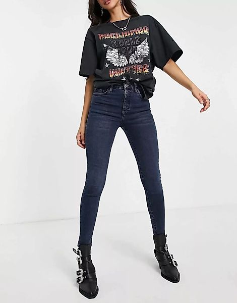 Topshop – Jamie – Jeans aus einem recycelten Baumwollmix in Blauschwarz günstig online kaufen
