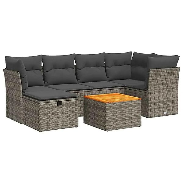 vidaXL 7-Tlg Garten-Sofagarnitur mit Kissen Grau Poly Rattan 3325763 günstig online kaufen