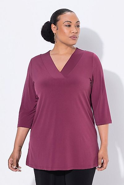 Ulla Popken Longshirt Longshirt A-Linie V-Ausschnitt 3/4-Ärmel günstig online kaufen