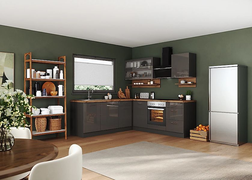 KOCHSTATION Winkelküche "KS-Milan", Stellbreite 220/220 cm, viel Stauraum, günstig online kaufen