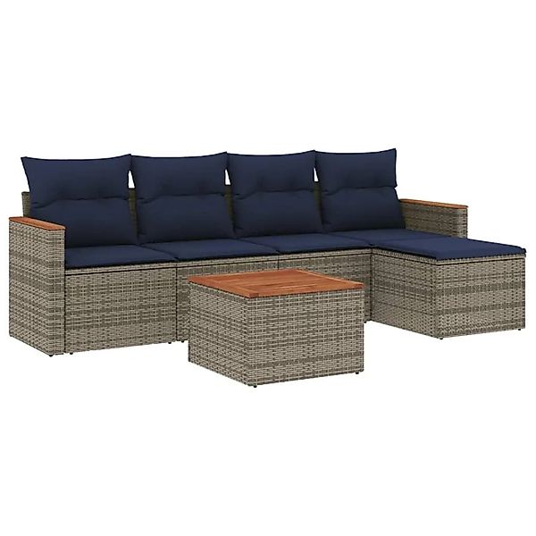 vidaXL 6-Tlg Gartensofa-Set mit Kissen Grau Polyrattan 3225928 günstig online kaufen