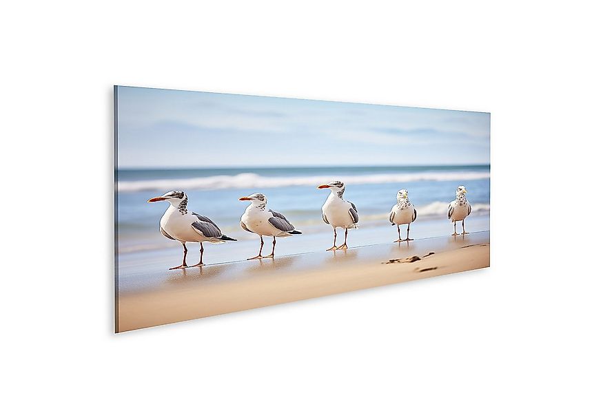islandburner Leinwandbild Reihe Stehender Möwen Mit Blick Auf Den Ozean Bri günstig online kaufen