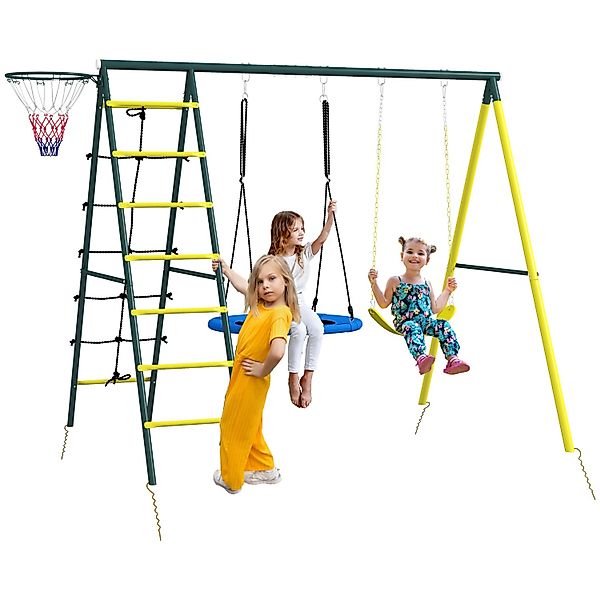 Outsunny Kinderschaukel  Metall Netzstoff Gelb  267L x 180B x 202H cm günstig online kaufen
