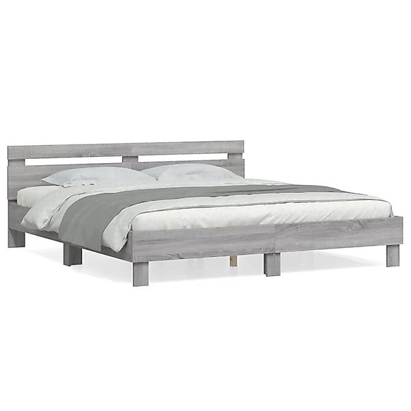 vidaXL Bettgestell, Bettrahmen mit Kopfteil Grau Sonoma 200x200cm Holzwerks günstig online kaufen