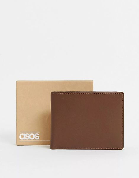 ASOS DESIGN – Braune Leder-Brieftasche mit Münzfach innen günstig online kaufen