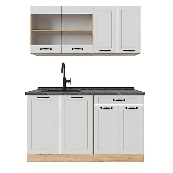 Vicco R-Line Singleküche Weiß Landhaus/Goldkraft Eiche 140 cm AP Anthrazit günstig online kaufen