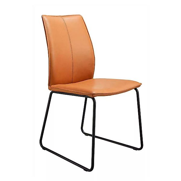 Leder Stuhl in Cognac Braun Metallgestell in Schwarz (2er Set) günstig online kaufen