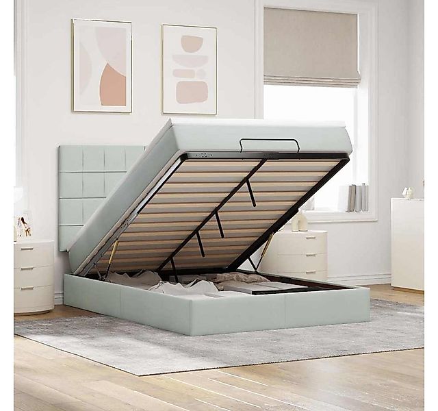 vidaXL Bett, Ottoman-Bett mit Matratzen & LEDs Hellgrau 140x200 cm Samt günstig online kaufen