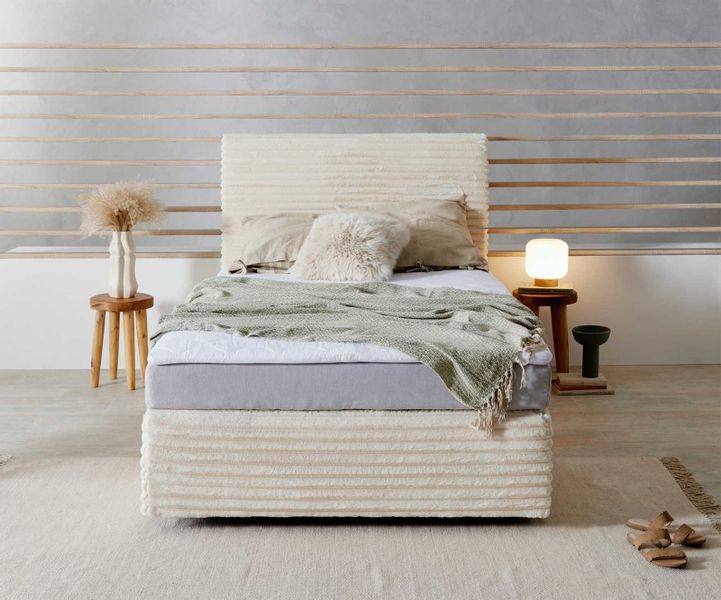 DELIFE Boxspringbett Dream-Well, Plüsch-Cord Beige 120x200 günstig online kaufen