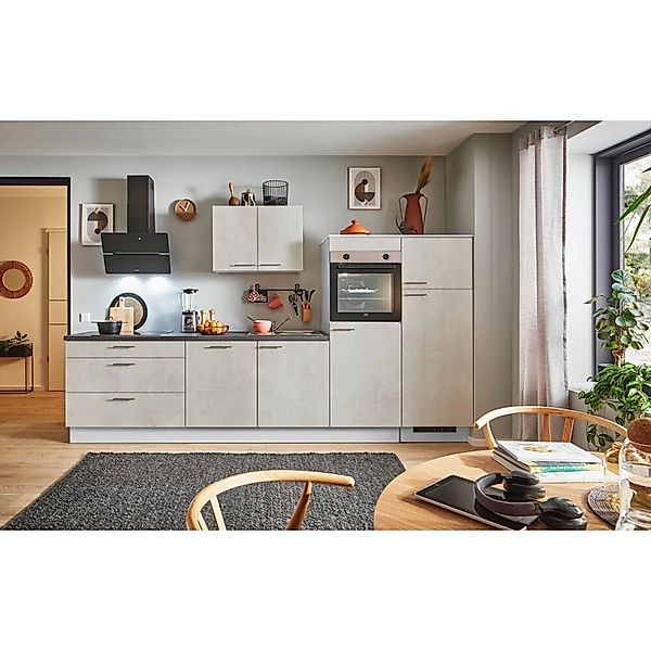 pino Küchenzeile 330 cm Beton Weißgrau Anschlag rechts 2 Geräteschränke günstig online kaufen