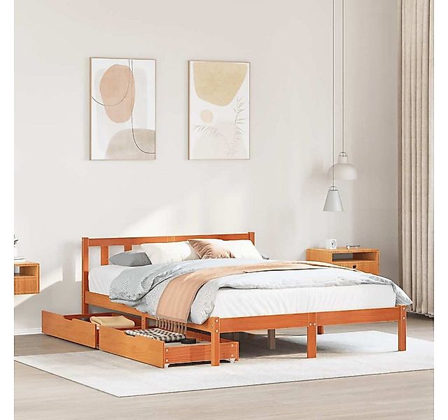 vidaXL Bett, Massivholzbett ohne Matratze Wachsbraun 160x200 Kiefernholz günstig online kaufen