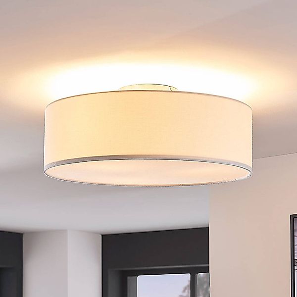 Lindby Deckenleuchte Sebatin, Ø 40 cm, weiß, Stoff, E27 günstig online kaufen