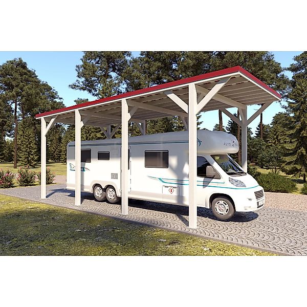Holzbrüder Camping-Carport Ralf 32m² Reinweiß-Rot günstig online kaufen