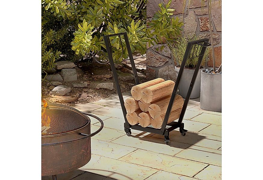 Outsunny Kaminholzregal Brennholzregal mit Rollen, Anzündholz- und Werkzeug günstig online kaufen