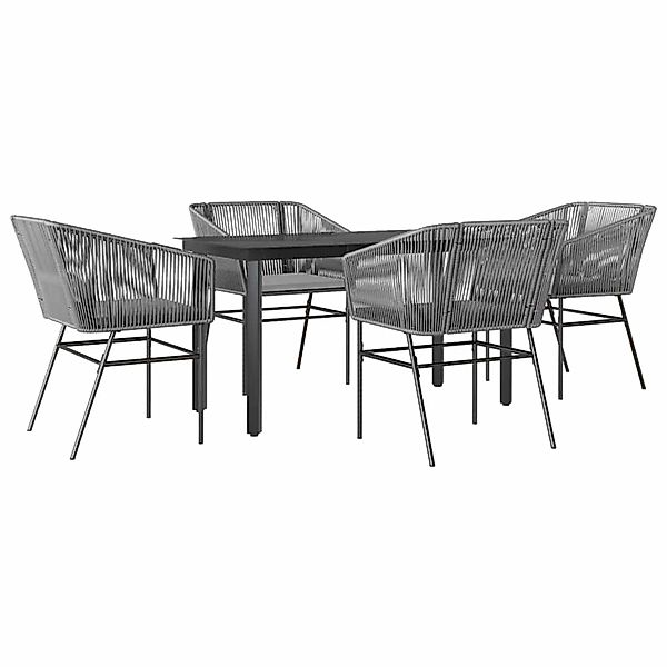 vidaXL 5-Tlg Garten-Essgruppe mit Kissen Grau Poly Rattan Glas 3334627 günstig online kaufen