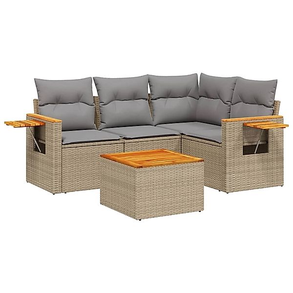 vidaXL 5-Tlg Garten-Sofagarnitur mit Kissen Beige Poly Rattan 3226780 günstig online kaufen