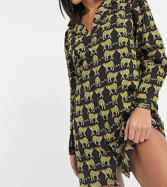 Wednesday's Girl – Leger geschnittenes Pyjama-Nachthemd mit Tiger-Print-Sch günstig online kaufen