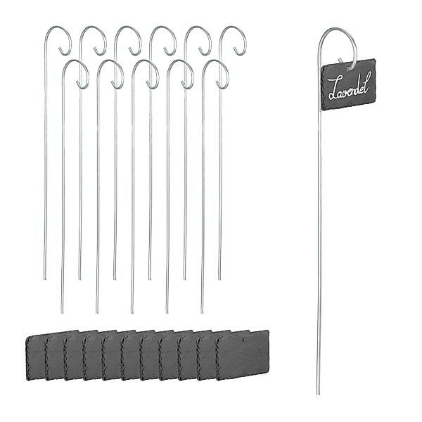 relaxdays Gartenstecker 12 Schiefer-Pflanzenschilder mit Stab günstig online kaufen