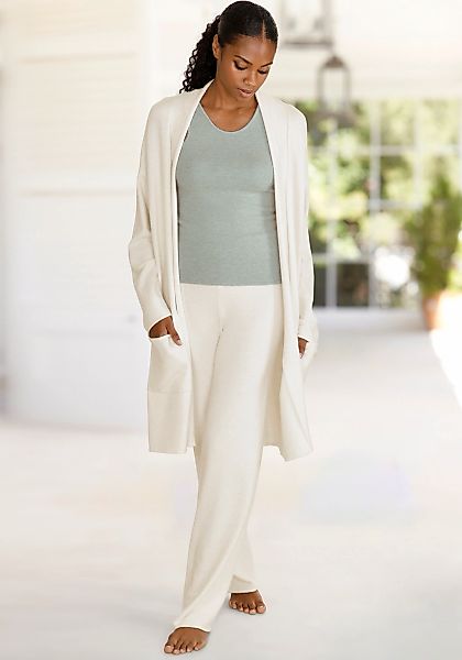 LASCANA Longstrickjacke mit aufgesetzte Taschen und Umlegekragen, Loungewea günstig online kaufen