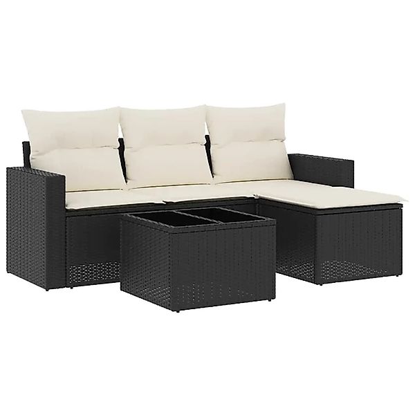 vidaXL 5-Tlg Garten-Sofagarnitur mit Kissen Schwarz Poly Rattan 3251213 günstig online kaufen