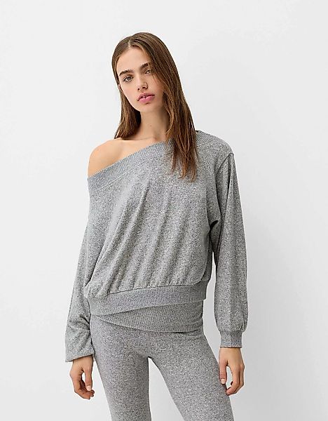 Bershka Asymmetrischer Soft-Touch-Pullover Damen L Grau günstig online kaufen