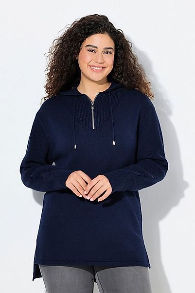 Ulla Popken Wollpullover Strick-Hoodie Zipper Kapuze Langarm hinten länger günstig online kaufen