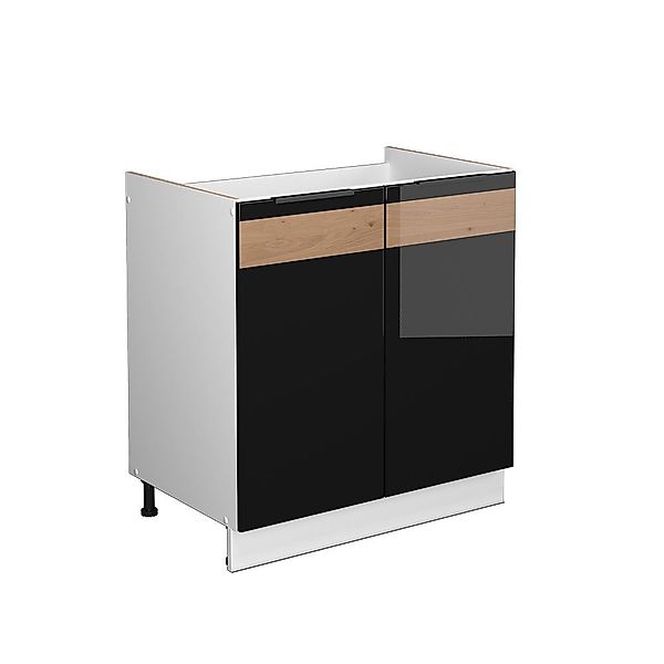 Vicco Spülenunterschrank Fame-Line, Schwarz Hochglanz/Weiß, 80 günstig online kaufen