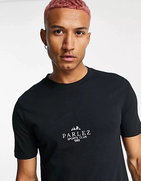 Parlez – T-Shirt in Schwarz mit „Sports Club“-Stickerei günstig online kaufen