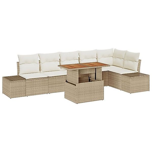 vidaXL Loungesofa 7-tlg. Garten-Essgruppe mit Kissen Beige Poly Rattan, 7 T günstig online kaufen
