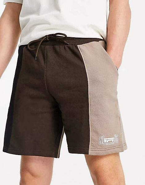 Good For Nothing – Jersey-Shorts in Schwarz und Braun mit geteiltem Design günstig online kaufen