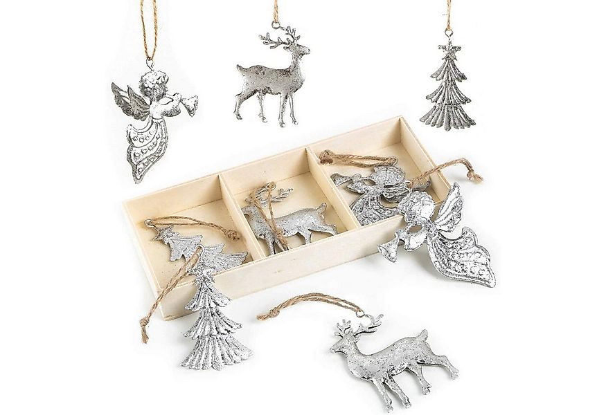 Logbuch-Verlag Dekofigur 9 silberfarbene Weihnachtsanhänger Baum, Hirsch un günstig online kaufen