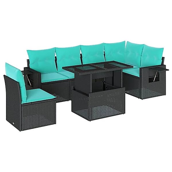 vidaXL 7-Tlg Gartensofa-Set mit Kissen Schwarz Polyrattan 3267937 günstig online kaufen