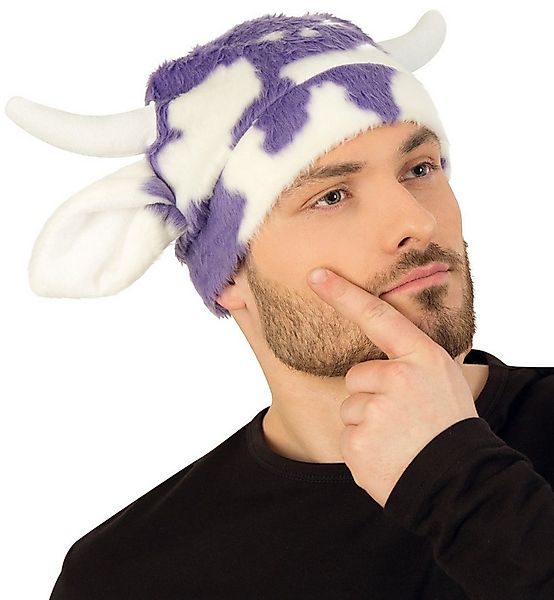 Fries Plüschmütze Kuh Plüschmütze Leni Lila Weiß mit Hörner & Ohren Karneva günstig online kaufen