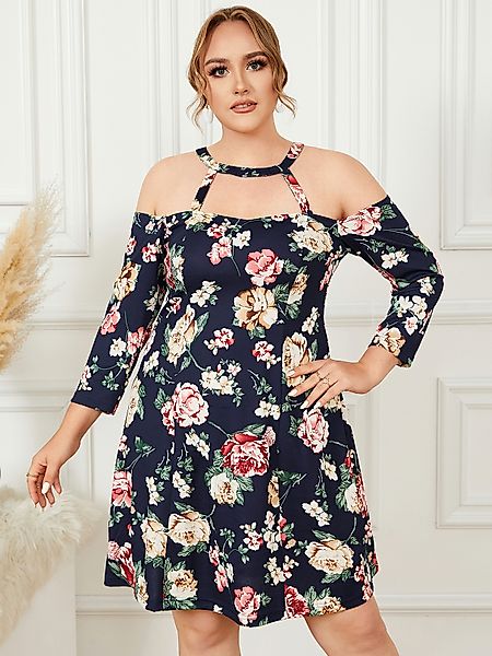 YOINS Plus Size Neckholder Blumendruck Cut Out 3/4 Ärmeln Kleid günstig online kaufen