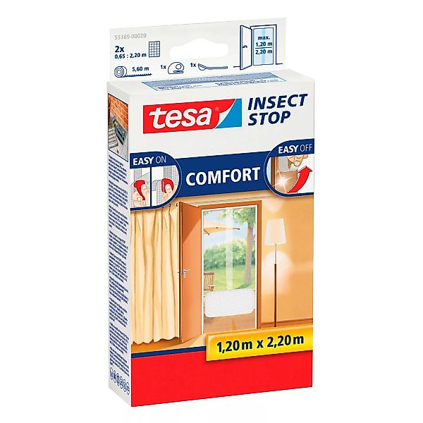 Tesa Fliegengitter Tür mit Klettband Comfort Weiß 220 cm x 120 cm günstig online kaufen