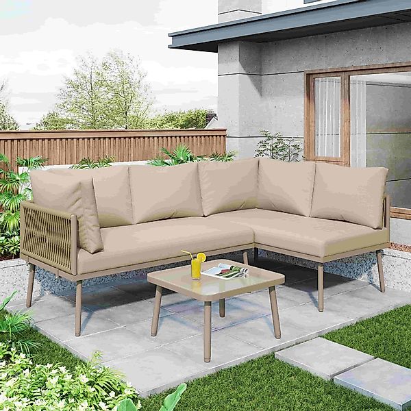 Yemaster Garten-Essgruppe Garten-Lounge-Set 3-teilig mit pulverbeschichtete günstig online kaufen