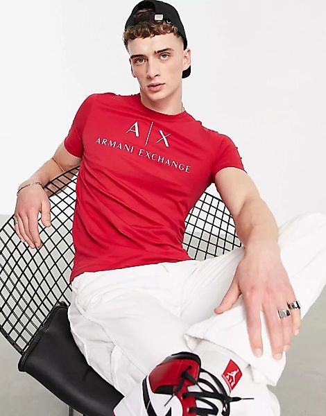 Armani Exchange – T-Shirt in Rot mit Logo-Schriftzug günstig online kaufen