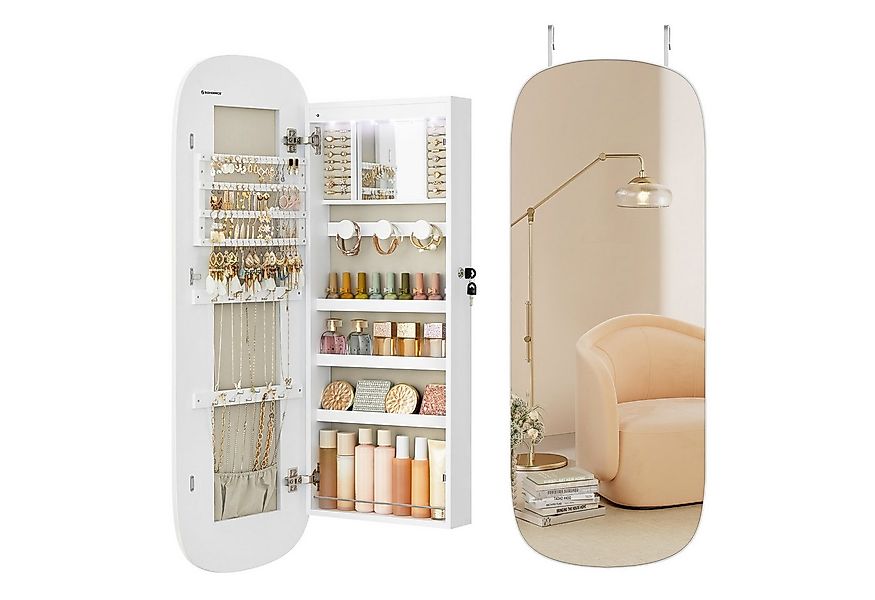 SONGMICS Schmuckschrank Spiegelschrank Wandschrank, mit LED-Beleuchtung günstig online kaufen
