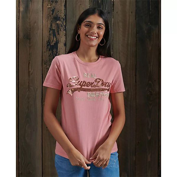 Superdry Vintage Logo Sequin Kurzarm T-shirt S Smoke Rose günstig online kaufen