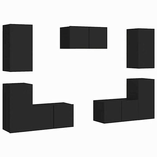 furnicato TV-Schrank 7-tlg. TV-Schrank-Set Schwarz Holzwerkstoff (1-St) günstig online kaufen