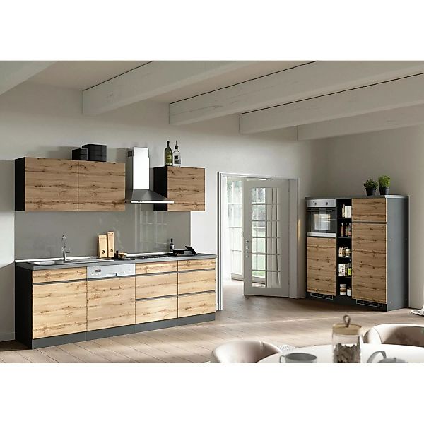 Held Möbel Küchenzeile Turin 390 cm Wotaneiche-Graphit ohne E-Geräte günstig online kaufen
