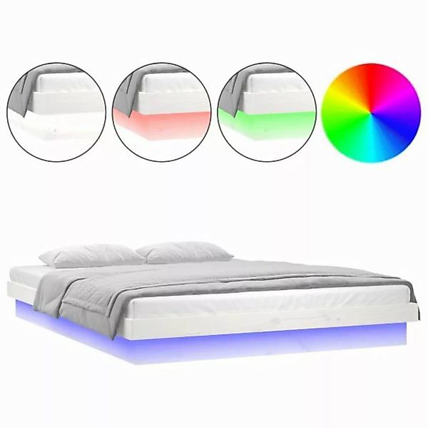 vidaXL Bettgestell Massivholzbett mit LEDs Weiß 200x200 cm Bett Bettrahmen günstig online kaufen