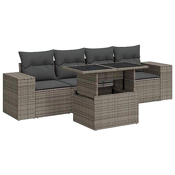 vidaXL 5-Tlg Garten-Sofagarnitur mit Kissen Grau Poly Rattan 3326721 günstig online kaufen