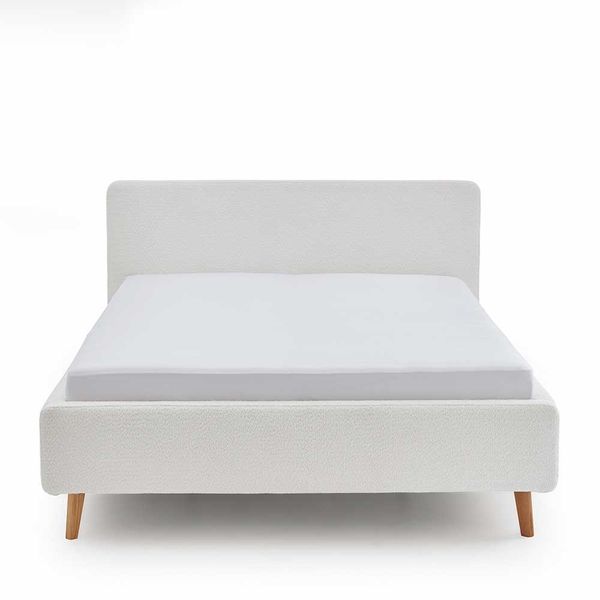 Modernes Polsterbett Cremeweiß mit Vierfußgestell aus Holz Eichefarben günstig online kaufen