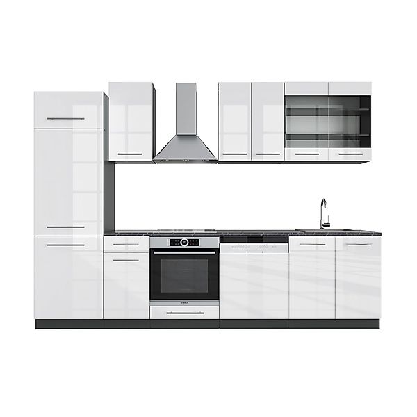 Vicco Fame-Line Küchenzeile Weiß Hochglanz/Anthrazit 300 cm ohne Arbeitspla günstig online kaufen